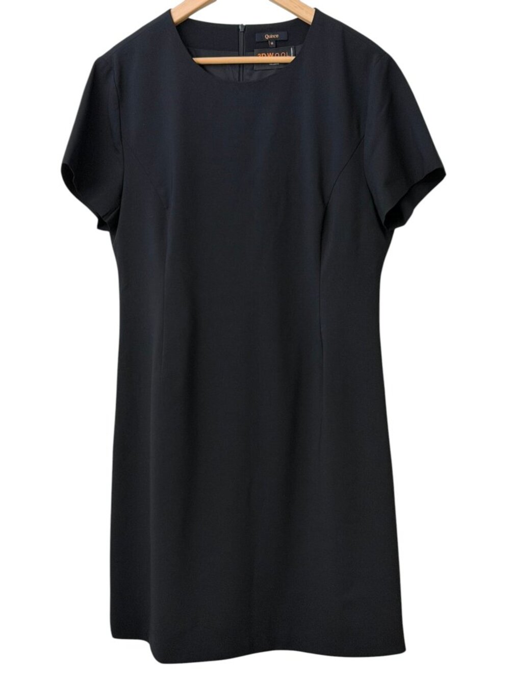 Quince 3D Italian Wool Short Sleeve Fitted Fully Lined Sheath Dress Black 14